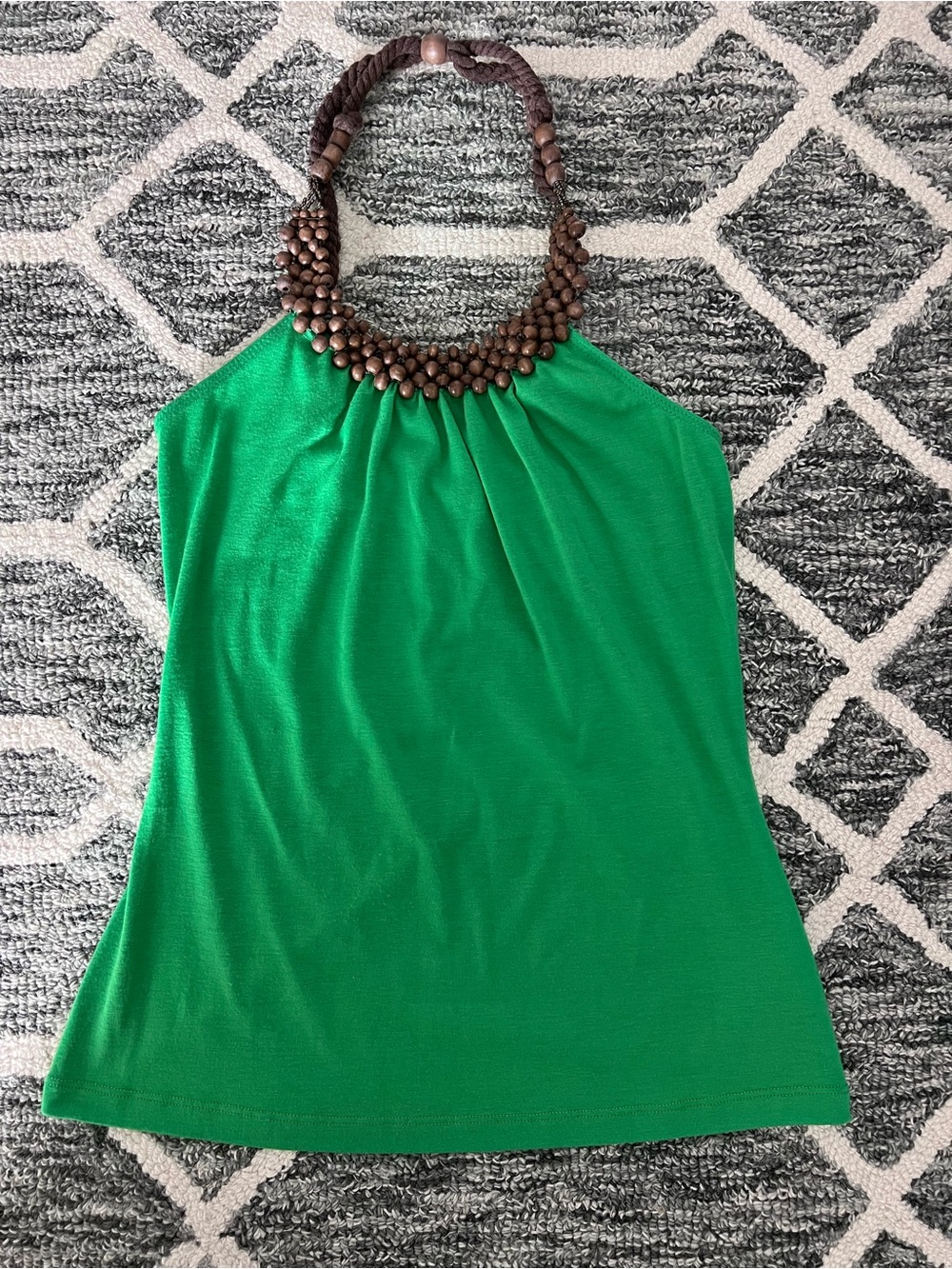 Green Beaded Neck Tank Top